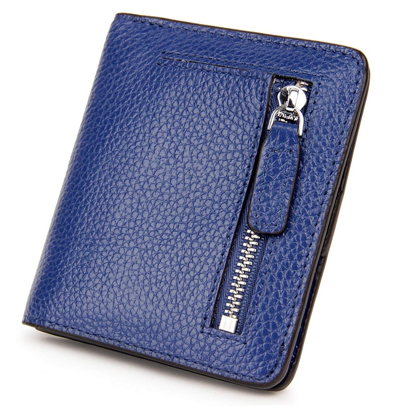 AINIMOER Small Leather Wallet for Women, Ladies Credit Card Holder RFID Blocking Women's Mini Bifold Pocket Purse, Blue - Image 1